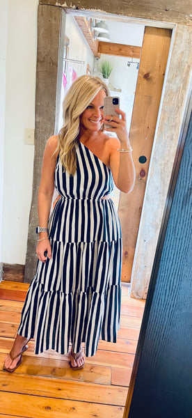 Striped One Shoulder Midi – The Green Shelf Boutique Striped One Shoulder Midi – The Green Shelf Boutique