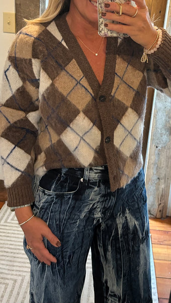 Brushed Argyle Jacquard Cardi