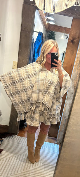 Cedar Plaid Fringe Poncho
