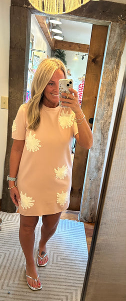 Floral Appliqué T Shirt Dress