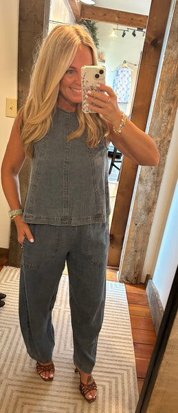 Liza Smocked Waist Denim Pant
