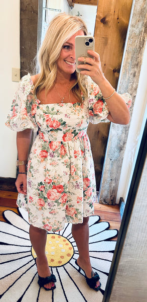 Peony Floral  Eyelet Dress