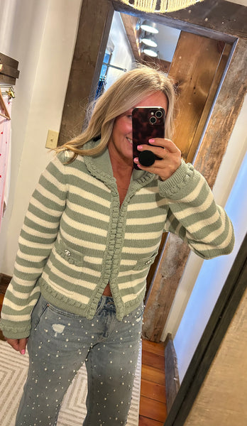Braided Stripe Cardi - The Green Shelf Boutique