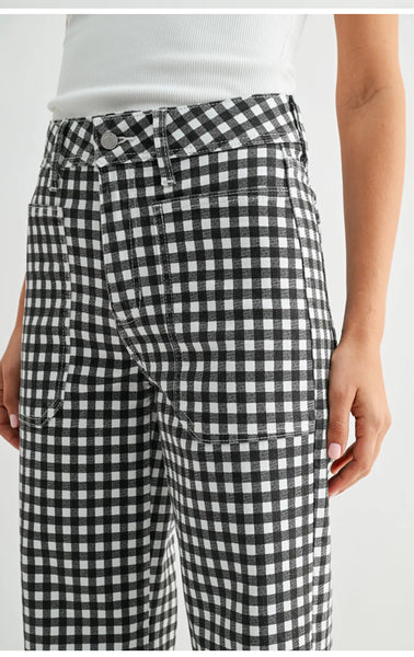 Gingham Cropped Utility Jean