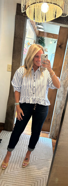 3/4 Sleeve Ruffle Hem Top