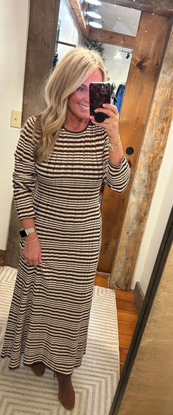 Rosetta Striped Midi Dress - The Green Shelf Boutique