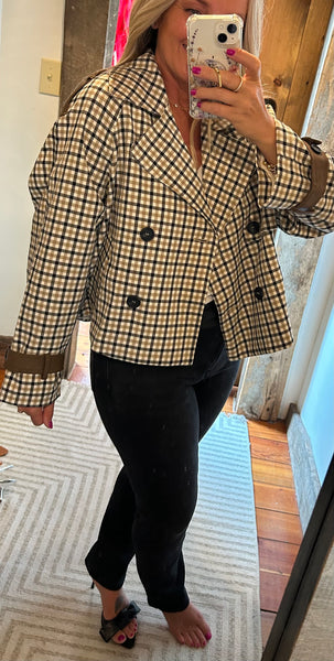 Oxford Plaid Short Trench