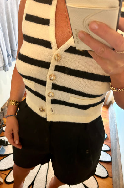 Stripe Buttoned Down Knit Vest