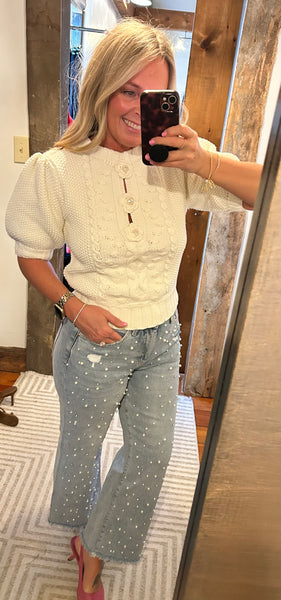 Puff Sleeve Cable Knit Sweater - The Green Shelf Boutique