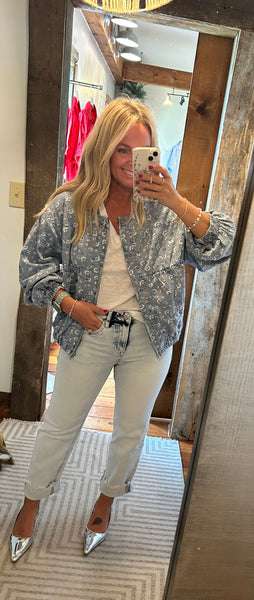 Floral Denim Bomber