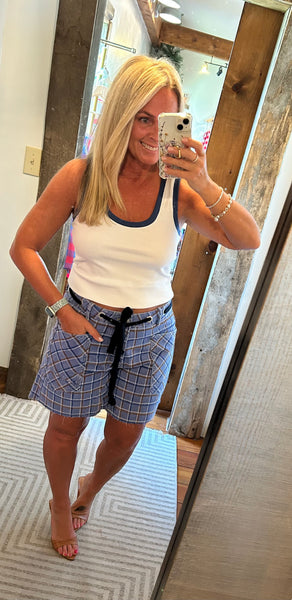 Plaid Denim Shorts