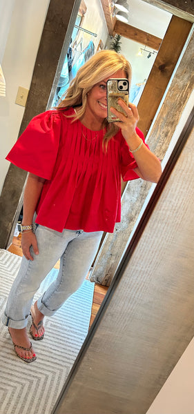 Pleated Short Sleeve Top