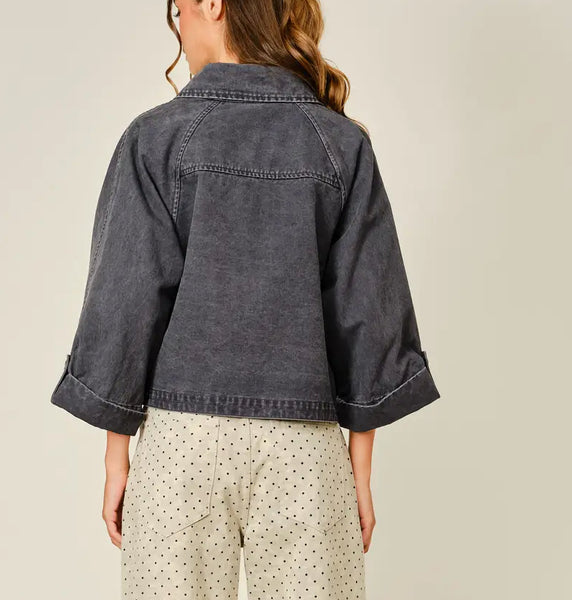Washed Denim Kimono Sleeve Jacket