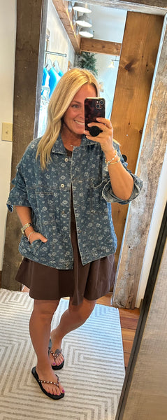 Floral Printed Denim Swing Jacket