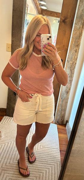 Distressed Hem Drawstring Short