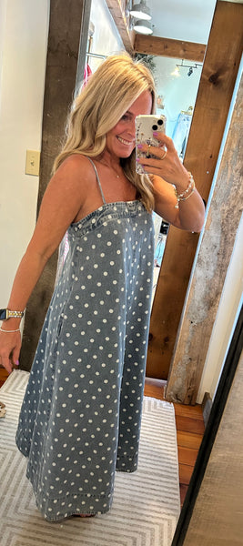 Ruby Polka Dot Denim Midi