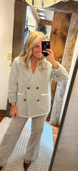 Chevron Stripe Button-up Sweater Jacket