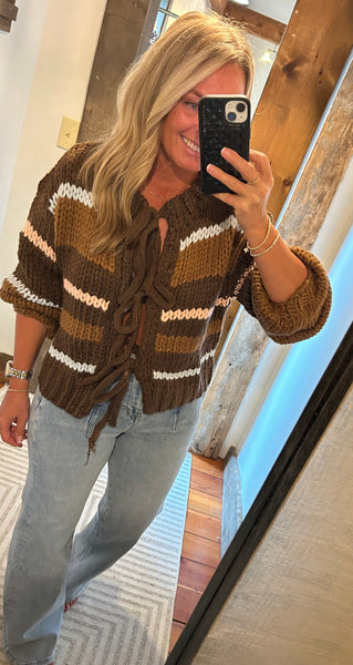 Chocolate Stripe Bow Sweater