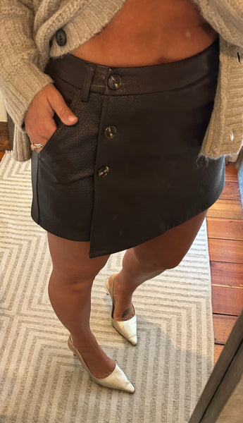 Jade Faux Leather Wrap Skort