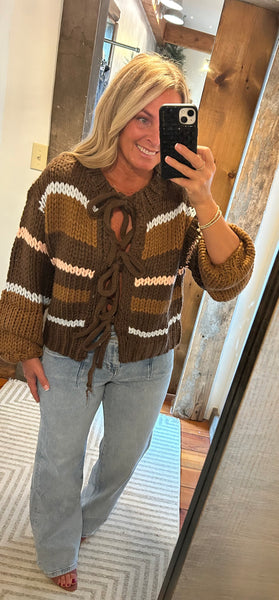Chocolate Stripe Bow Sweater