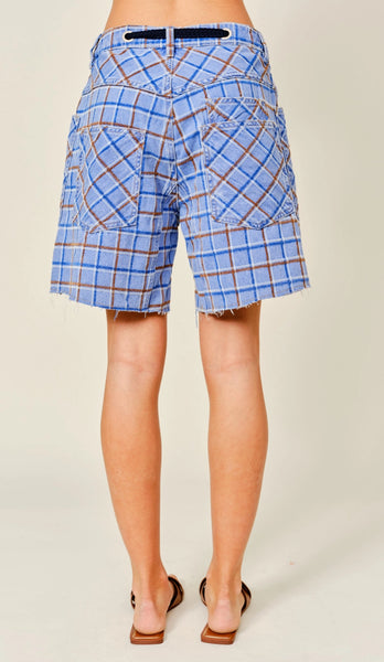 Plaid Denim Shorts
