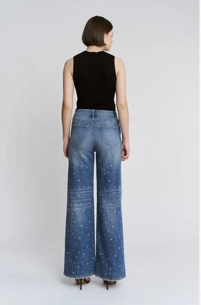 HR Wide Leg Denim with Heart Print - The Green Shelf Boutique