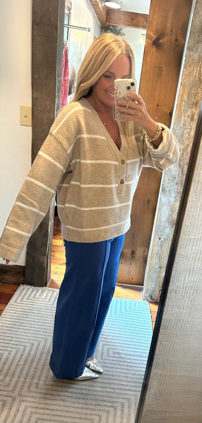 Oversized Deep V Neck Stripe Sweater