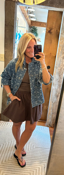 Floral Printed Denim Swing Jacket
