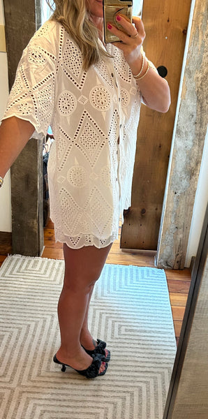 SS Lace Button Up Top