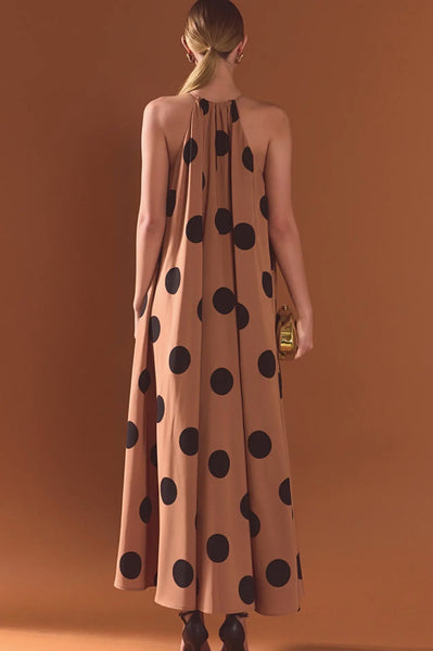Polka Dot Halter Neck Maxi Dress - The Green Shelf Boutique