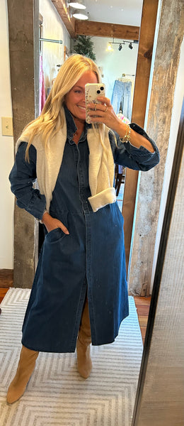 Button Down Denim Midi Dress
