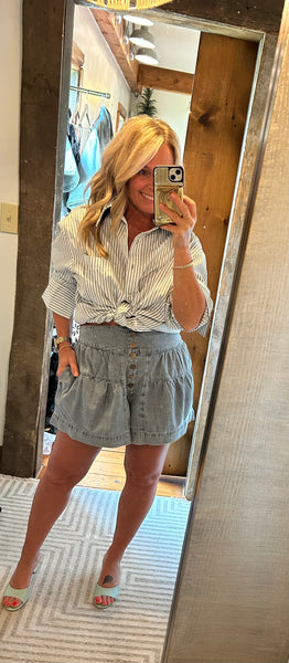 Tiered Button Down Denim Short