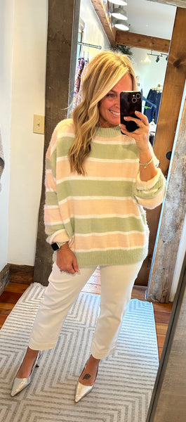 Fuzzy Knit Stripe Pullover