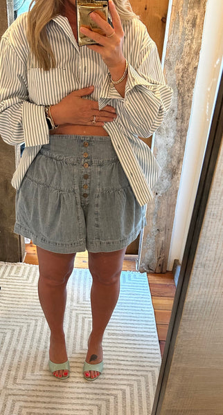 Tiered Button Down Denim Short