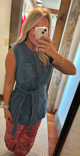 Denim Sleeveless Top, Belted