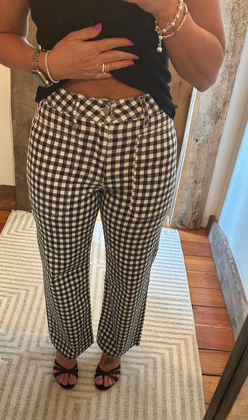 Gingham Cropped Utility Jean