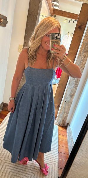 Denim Maxi Dress with Tie