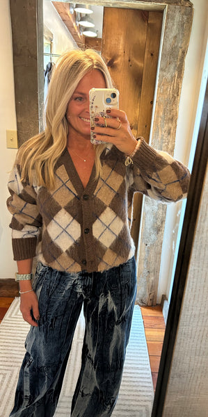 Brushed Argyle Jacquard Cardi