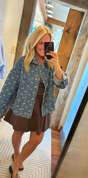 Floral Printed Denim Swing Jacket