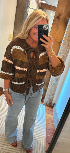 Chocolate Stripe Bow Sweater