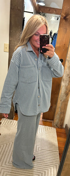 Stripe All Day Knit Denim Jacket - The Green Shelf Boutique