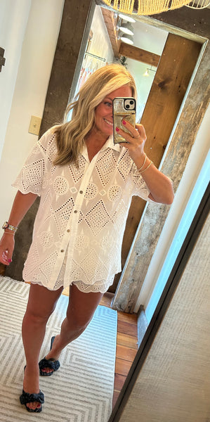 SS Lace Button Up Top