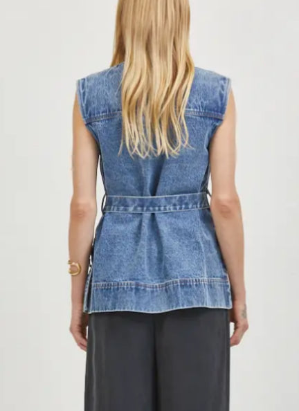 Denim Sleeveless Top, Belted