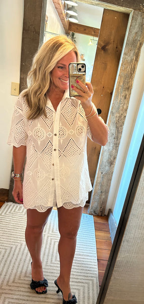 SS Lace Button Up Top
