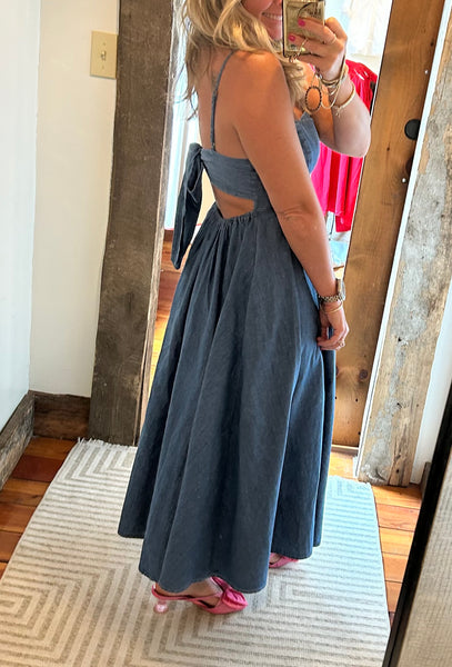 Denim Maxi Dress with Tie