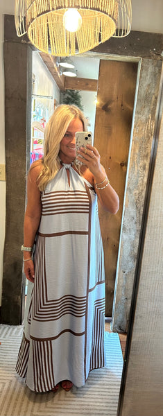 Geo Print Tie Detail Maxi Dress