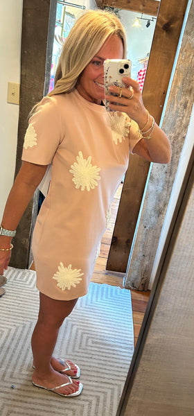 Floral Appliqué T Shirt Dress