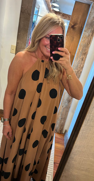 Polka Dot Halter Neck Maxi Dress - The Green Shelf Boutique