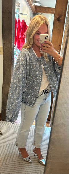 Floral Denim Bomber