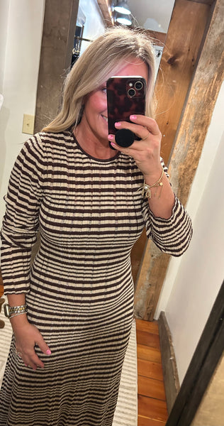 Rosetta Striped Midi Dress - The Green Shelf Boutique